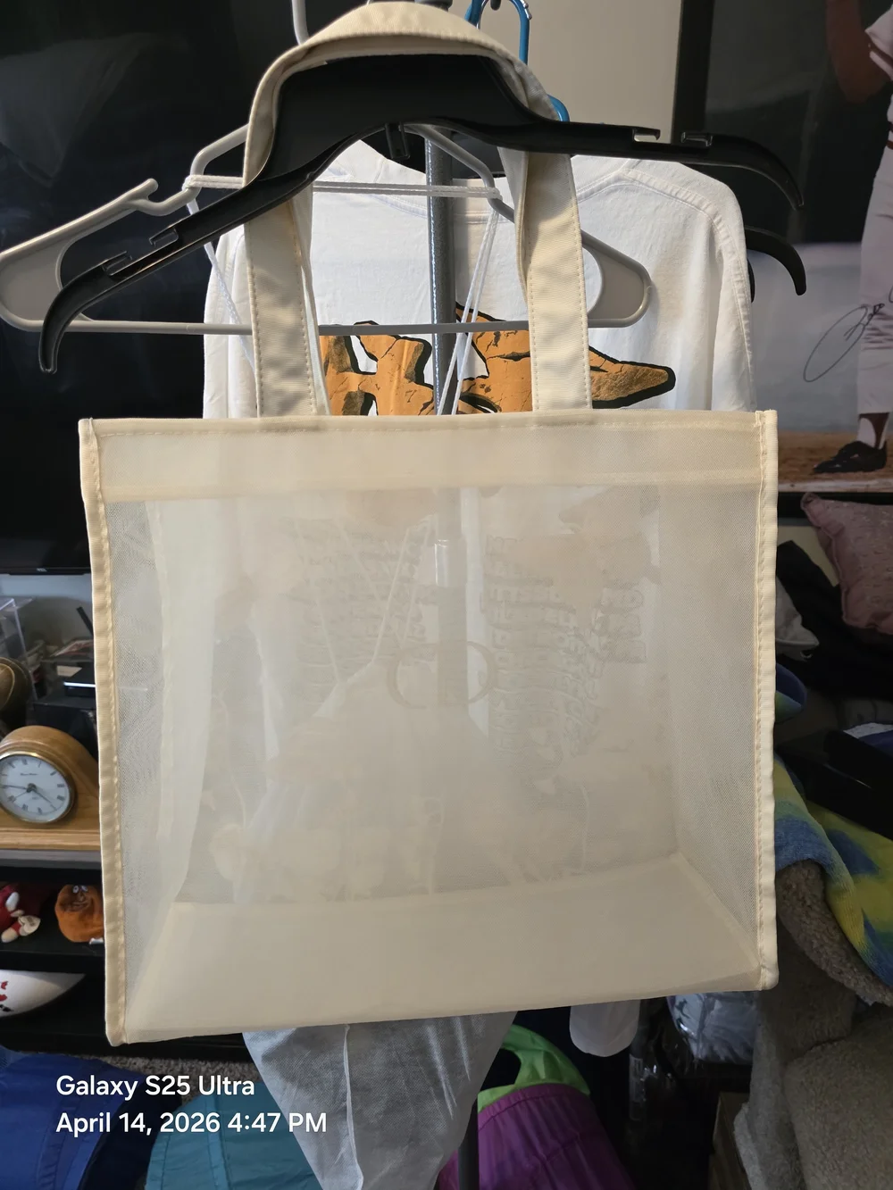 Dior Cream Embroidered Butterfly Tote with Gold CD Logo